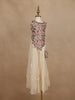 Cream Floral Embroidered Georgette Kids Palazzo Set With Sleeveless Top And Matching Purse