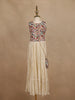 Cream Floral Embroidered Georgette Kids Palazzo Set With Sleeveless Top And Matching Purse