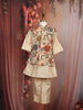 Cream Floral Embroidered Jacket Silk Kurta Set for Boys