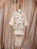 Cream Floral Embroidered Jacket Silk Kurta Set for Boys