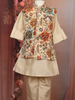 Cream Floral Embroidered Jacket Silk Kurta Set for Boys