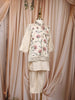 Cream Floral Embroidered Jacket Silk Kurta Set for Boys