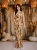 Cream Floral Printed Chiffon Saree with Scallop Border