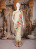 Cream Floral Printed Chiffon Saree with Sequins Embroidered Border