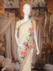 Cream Floral Printed Chiffon Saree with Sequins Embroidered Border
