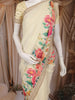 Cream Floral Printed Chiffon Saree with Sequins Embroidered Border