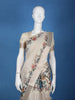 Cream Floral Printed Semi Tussar Saree With Zari Border