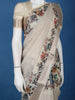 Cream Floral Printed Semi Tussar Saree With Zari Border