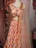 Cream Floral Sequins Embroidered Design Crepe Lehenga with Dupatta
