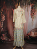 Cream Floral Thread and Sequins Embroidered Design Tissue Palazzo Suit