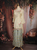 Cream Floral Thread and Sequins Embroidered Design Tissue Palazzo Suit