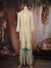 Cream Floral Thread and Sequins Embroidered Design Tissue Palazzo Suit