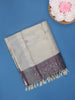 Cream Floral Woven Art Silk Saree With Contrast Silver And Purple Zari Border