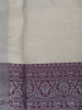 Cream Floral Woven Art Silk Saree With Contrast Silver And Purple Zari Border