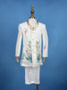 Cream Peacock And Bird Print Kids Indo-Western Sherwani Set