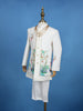 Cream Peacock And Bird Print Kids Indo-Western Sherwani Set