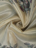 Cream Peacock Motif Printed Semi Tussar Silk Saree With Contrast Border