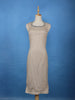 Cream Sequins Design Net Gown With Stone-Embellished Neckline