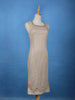 Cream Sequins Design Net Gown With Stone-Embellished Neckline