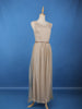 Cream Sleeveless Netted Gown With Sequin Embellishments And Waist Belt
