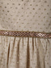 Cream Sleeveless Netted Gown With Sequin Embellishments And Waist Belt