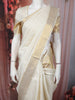 Cream White Checked Zari Woven Design Pure Kanchipuram Silk Saree with Golden Zari Border
