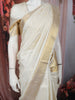 Cream White Checked Zari Woven Design Pure Kanchipuram Silk Saree with Golden Zari Border