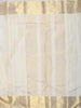 Cream White Checked Zari Woven Design Pure Kanchipuram Silk Saree with Golden Zari Border