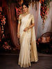 Cream White Checked Zari Woven Design Pure Kanchipuram Silk Saree with Golden Zari Border