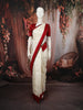 Cream White Peacock Butta Zari Woven Design Pure Kanchipuram Silk Saree with Contrast Border