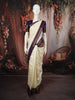 Cream White Peacock Butta Zari Woven Design Pure Kanchipuram Silk Saree with Contrast Zari Border