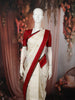 Cream White Peacock Butta Zari Woven Design Pure Kanchipuram Silk Saree with Contrast Border