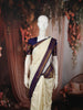 Cream White Peacock Butta Zari Woven Design Pure Kanchipuram Silk Saree with Contrast Zari Border