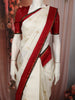 Cream White Peacock Butta Zari Woven Design Pure Kanchipuram Silk Saree with Contrast Border