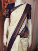 Cream White Peacock Butta Zari Woven Design Pure Kanchipuram Silk Saree with Contrast Zari Border