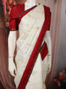 Cream White Peacock Butta Zari Woven Design Pure Kanchipuram Silk Saree with Contrast Border