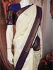 Cream White Peacock Butta Zari Woven Design Pure Kanchipuram Silk Saree with Contrast Zari Border