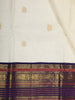 Cream White Peacock Butta Zari Woven Design Pure Kanchipuram Silk Saree with Contrast Zari Border