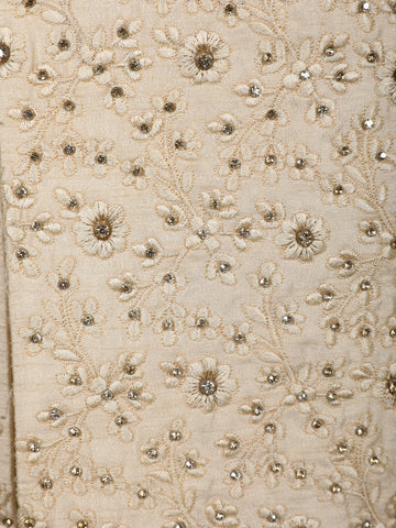 Cream White Raw Silk Floral Designed Sherwani Suit - Diadem
