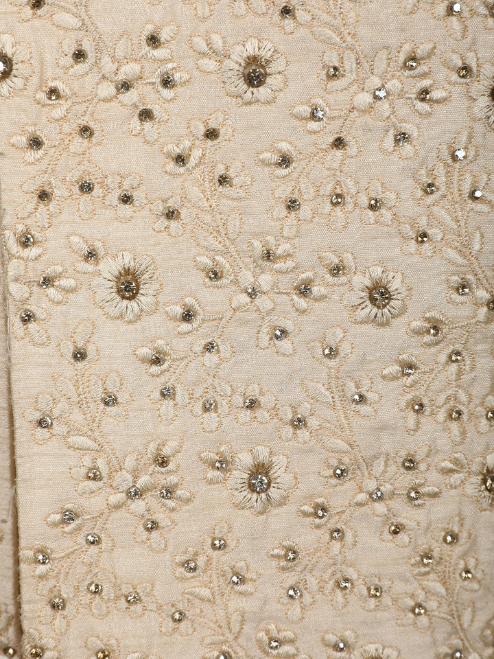 Cream White Raw Silk Floral Designed Sherwani Suit - Diadem