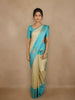 Cream Floral Butti Stripes Woven Pure Kanchipuram Silk Saree
