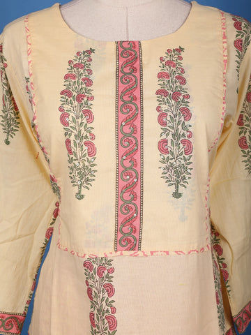 Cream Floral Design Printed Cotton Salwar Suit - Diadem