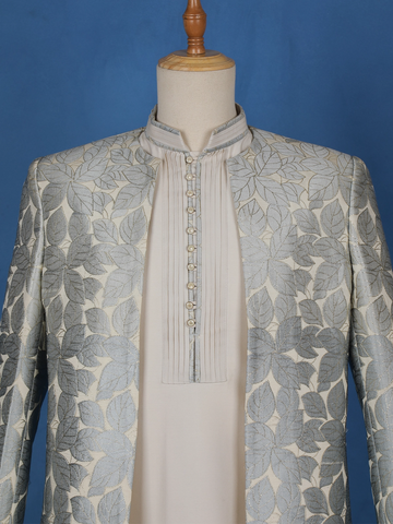 Cream Floral Designed Sherwani Suit - Diadem