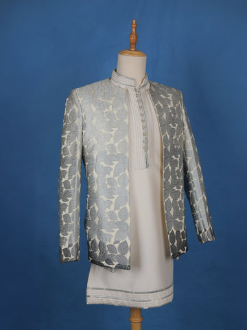 Cream Floral Designed Sherwani Suit - Diadem