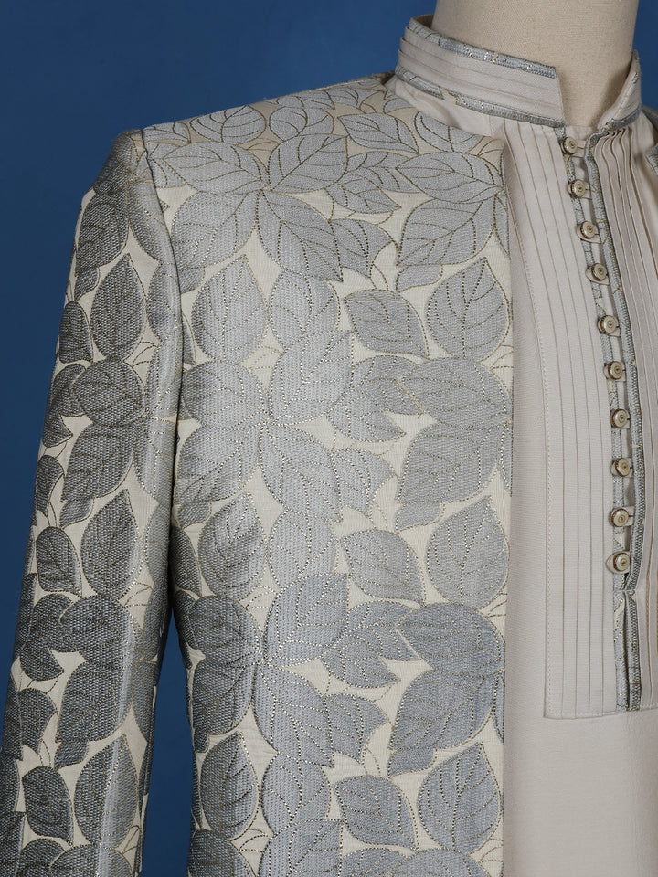 Cream Floral Designed Sherwani Suit - Diadem