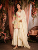 Cream Floral Thread Embroidered Design Tissue Palazzo Suit