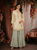Cream Floral Thread and Sequins Embroidered Design Tissue Palazzo Suit