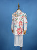 Cream Georgette Floral Embroidery Sherwani And Pant Set - Diadem