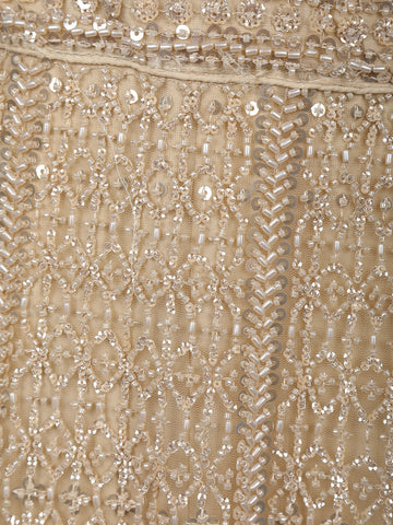Cream Net Lehenga Embellished with Floral Sequins and Beads with Dupatta - Diadem