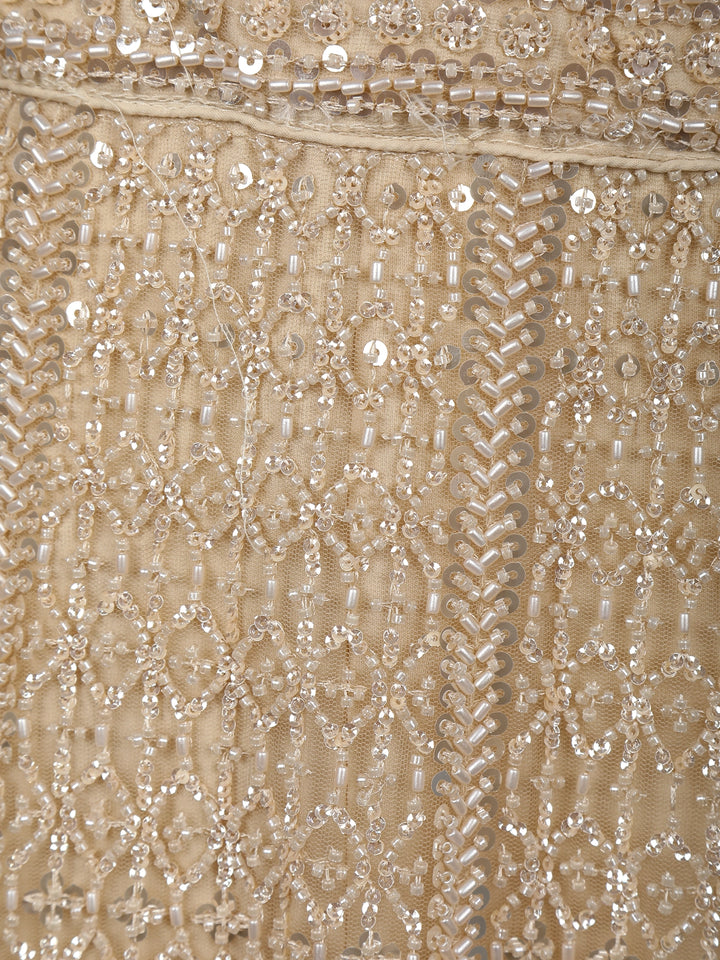 Cream Net Lehenga Embellished with Floral Sequins and Beads with Dupatta - Diadem